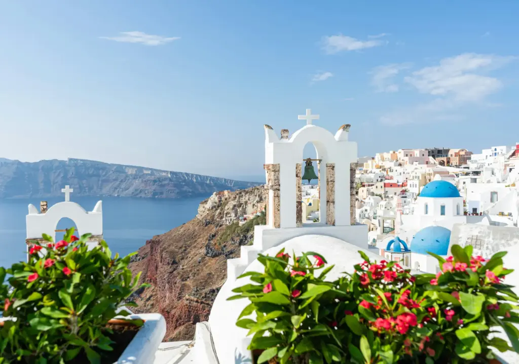 Ausblick Santorini, weiße Häuser