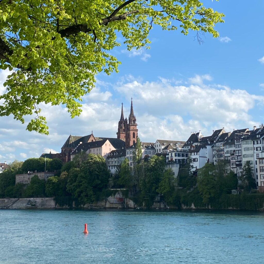 Blick auf den Rhein mit Basel im Hintergrund